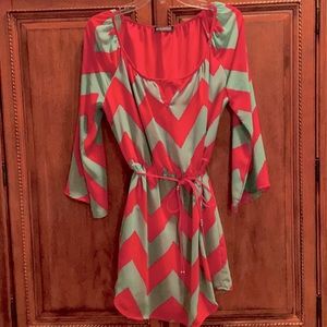 Pink and green chevron mini dress